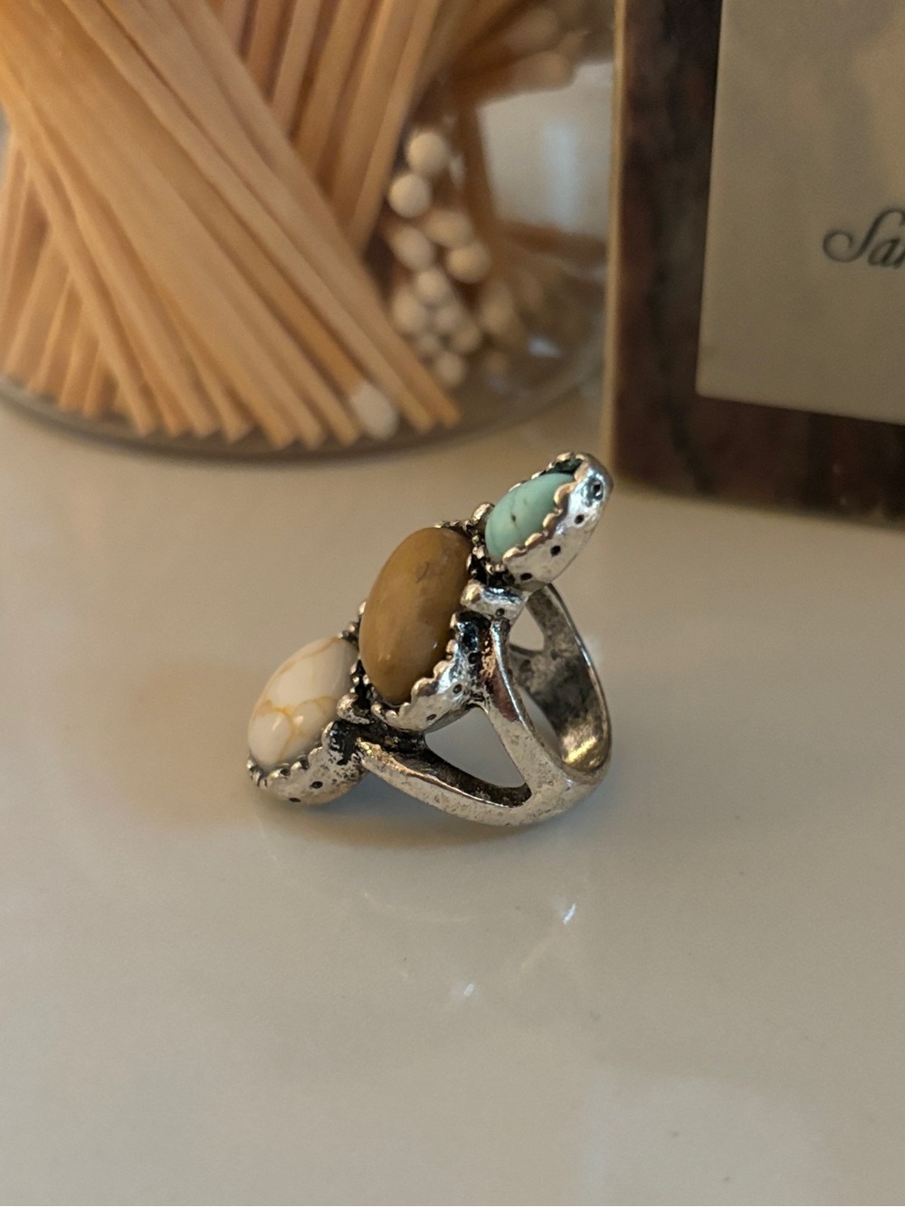 Boho Southwest Western Turquoise Statement Stone Ring - Picture 4 of 4